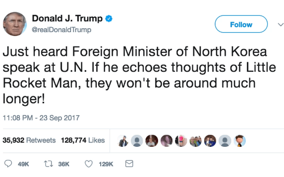 screenshoot d'un tweet de Donald Trump